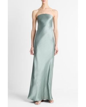 Vince Satin Strapless Maxi Dress - Green