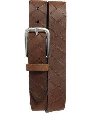 Johnston & Murphy Basketweave Embossed Leather Belt - Brown