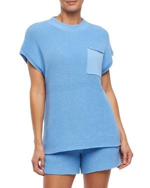 Three Dots Michaela Pocket Knit T-Shirt - Blue