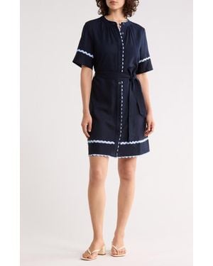 Ellen Tracy Rickrack Trim Short Sleeve Shirtdress - Blue