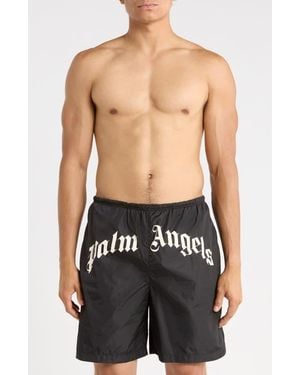 Palm Angels Logo Graphic Swim Trunks - Black
