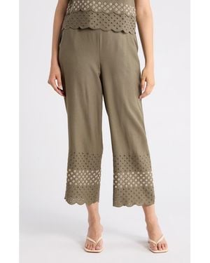 Ellen Tracy Eyelet Scallop Hem Pants - Green