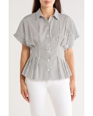 Vince Camuto Striped Pleat Waist Dolman Shirt - Gray