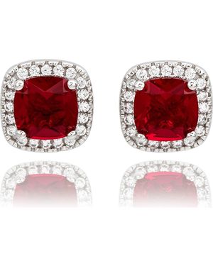 Suzy Levian Cubic Zirconia Halo Stud Earrings - Red