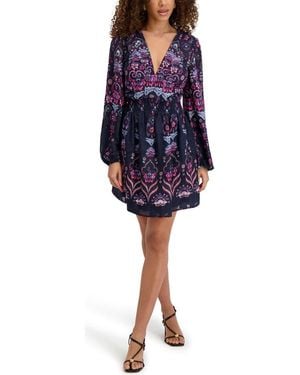 Kensie Printed Long Sleeve Dress - Blue