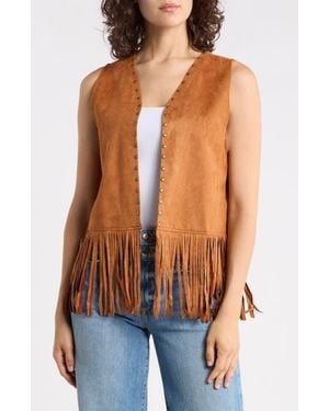 Forgotten Grace Studded Fringe Vest - Brown