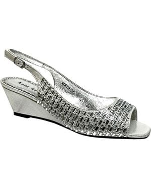 Lady Couture Rhinestone-Embellished Slingback Wedge Sandals - Metallic