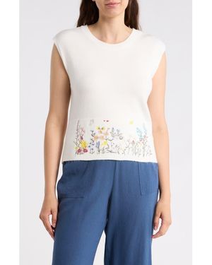 Ellen Tracy Embroidered Sleeveless Sweater - White