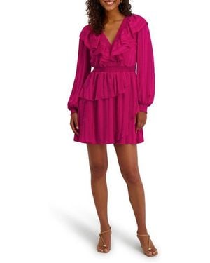 Kensie Ruffle Trim Long Sleeve Minidress - Red