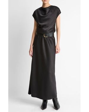 Vince Draped Cowl Neck Cap Sleeve Midi Dress - Black