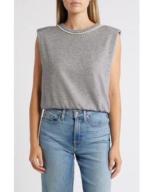 Wit & Wisdom Faux Pearl Trim Extended Shoulder Top - Gray