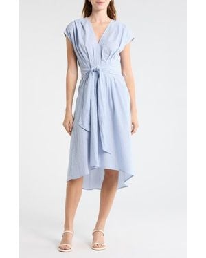 Max Studio Stripe Tie Front Cotton Blend Dress - Blue