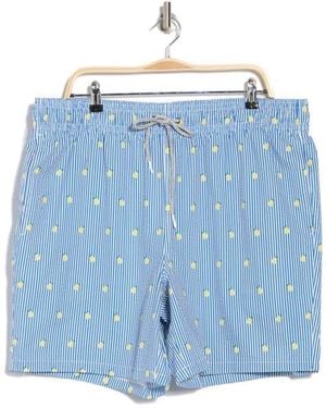 Rainforest Sunny Lemon Stripe Seersucker Swim Trunks - Blue