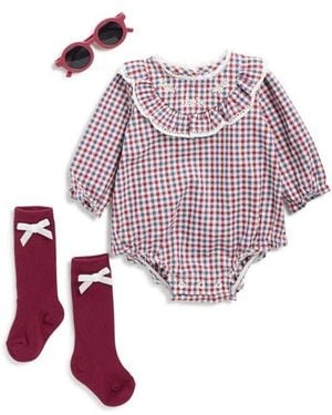 Nicole Miller Bubble Bodysuit, Socks & Sunglasses Set - Red