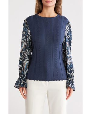 Gemma  Jane Print Sleeve Top - Blue