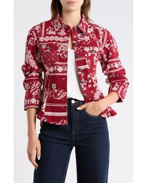Cinq À Sept Bandana Print Twill Scrunch Sleeve Shirt Jacket - Red