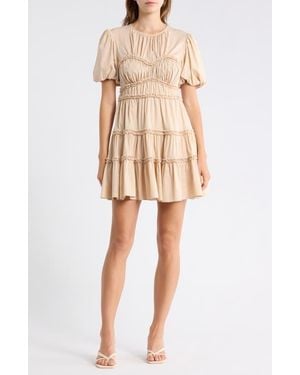 Cinq À Sept Sirrina Puff Sleeve Cotton Blend Minidress - Natural