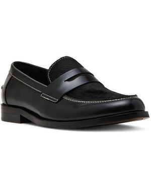 Steve Madden Natan Genuine Calf Hair Penny Loafer - Black