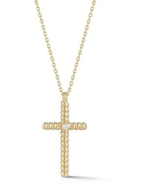 Ember Fine Jewelry 14K Diamond Cross Pendant Necklace - Metallic