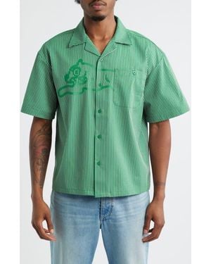 ICECREAM Decker Pinstripe Cotton Camp Shirt - Green