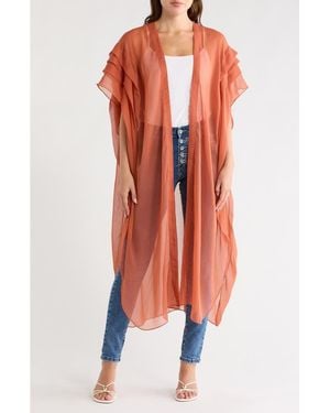 BCBGeneration Solid Pleated Chiffon Duster - Orange