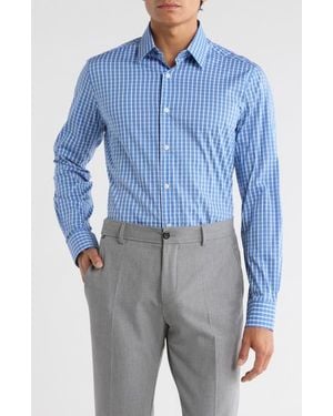 Duchamp Grid Print Slim Fit Dress Shirt - Blue