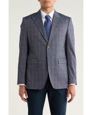 Tahari Slim Fit Tonal Windowpane Plaid Blazer - Blue