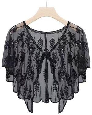 Saachi Sequin Embellished Scalloped Cape - Gray