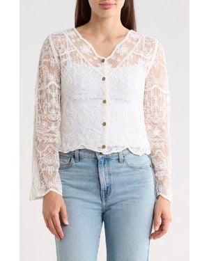 Forgotten Grace Embroidered Mesh Long Sleeve Top - Blue