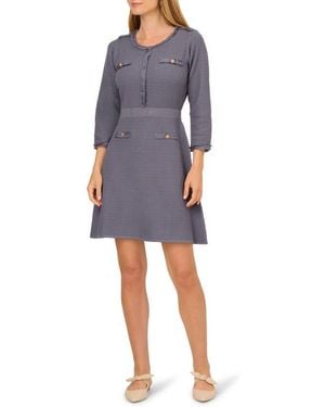Adrianna Papell Waffle Knit Three-Quarter Sleeve Minidress - Blue