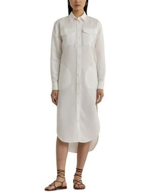 Ralph Lauren Textured Linen Blend Long Sleeve Shirtdress - Gray