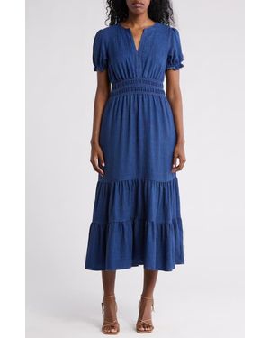 Max Studio Tiered Crepe Maxi Dress - Blue