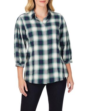 Foxcroft Sophie Cotton Blend Button-Up Plaid Shirt - Blue