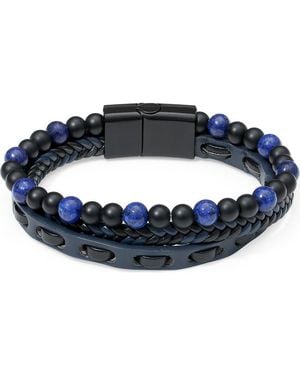Brook and York Woven Leather And Beaded Multistrand Bracelet - Blue