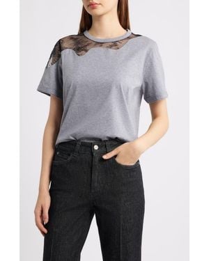 BOSS Eptima Lace Inset Cotton T-Shirt - Gray