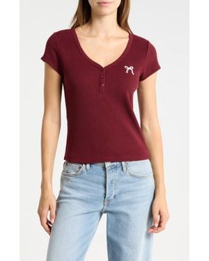Madden Girl Ribbed Button Front Top - Red
