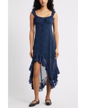 BP. Bias Cut Chiffon Asymmetric Hem Dress - Blue