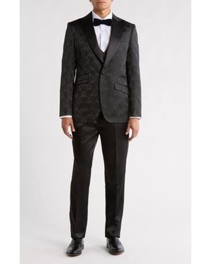 ZEGARIE Stacy Adams Solid Peak Lapel 3-Piece Tuxedo - Black