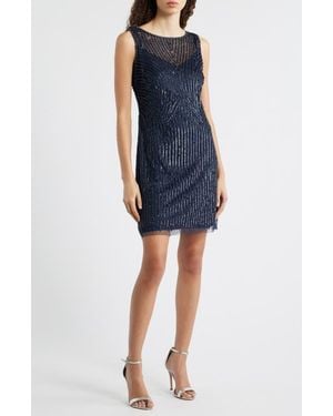 Pisarro Nights Beaded Sleeveless Cocktail Dress - Blue