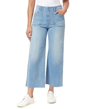 Kensie High Waist Raw Hem Crop Wide Leg Jeans - Blue