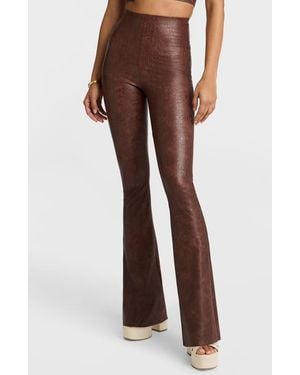 Commando Faux Leather Crocodile Print Flare Leggings - Brown