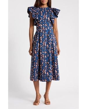 Ulla Johnson Imara Flutter Sleeve Cotton Midi Dress - Blue