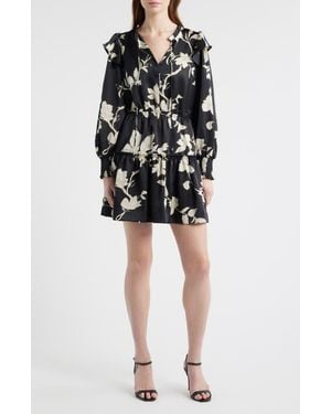Chelsea28 Floral Long Sleeve Tiered Chiffon Minidress - Black