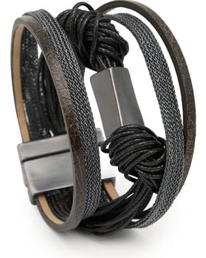 Saachi Knotted Cord & Faux Leather Multistrand Bracelet - Black
