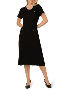 Adrianna Papell Short Sleeve Waffle Knit Midi Sweater Dress - Black