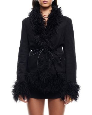 Lioness Oui Oui Coat With Faux Fur Trim - Black