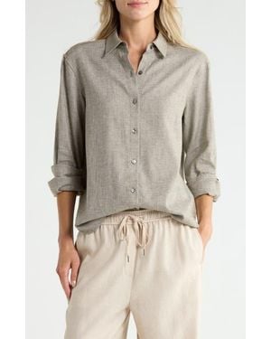 Theory Linen Blend Boyfriend Shirt - Natural