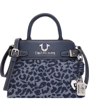 TRUE RELIGION Beckham Leopard Denim Belted Tote - Blue