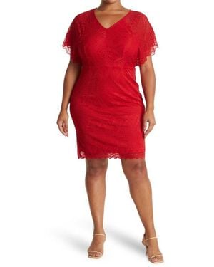 Love By Design Jeanne V-Neck Lace Dolman Dress - Red