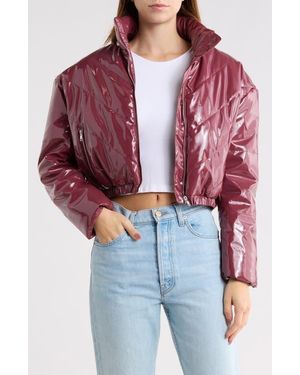 Vigoss Faux Leather Crop Puffer Jacket - Red